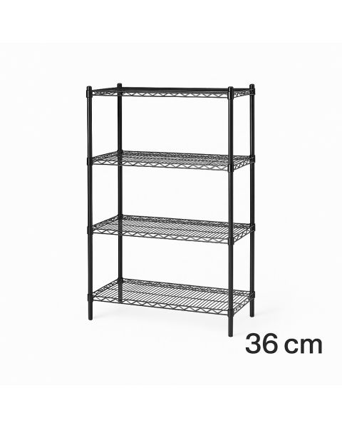 Rörahillur m/ 4 hillum - TUBO - Svartar (B 91 x D 36 x H 160 cm.)