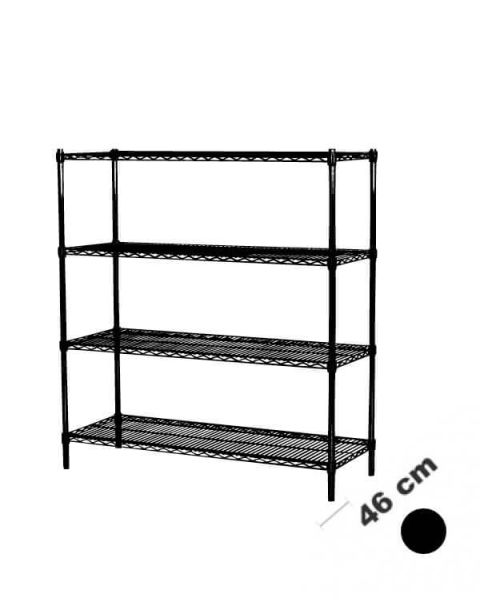 Rörahillur m/ 4 hillum - TUBO - Svartar (H 160 x B 122 x D 46 cm)