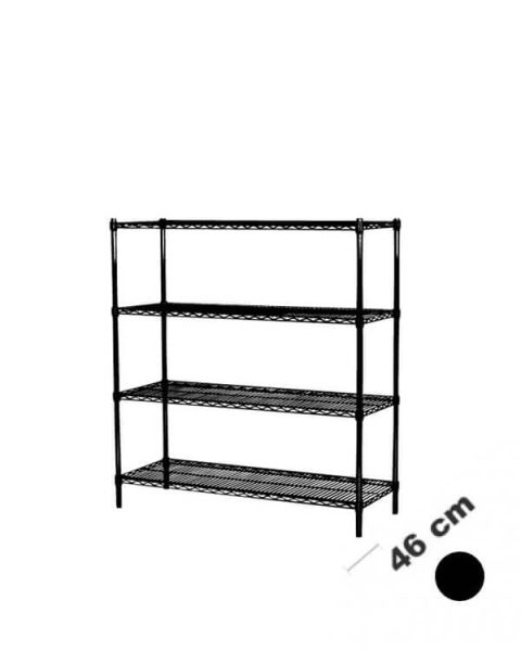 Rörahillur m/ 4 hillum - TUBO - Svartar (H 160 x B 122 x D 46 cm)