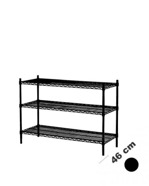 Rörahillur m/ 3 hillum - TUBO - Svört (B 122 x D 46 x H 90 cm.)