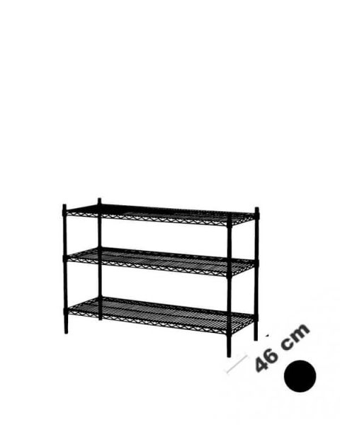 Rörahillur m/ 3 hillum - TUBO - Svört (B 122 x D 46 x H 90 cm.)