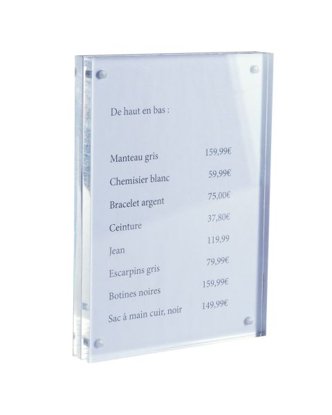 Segul skiltahaldari - Deluxe -  A6, B 15 x D 2 x H 21 cm, glært akrýl