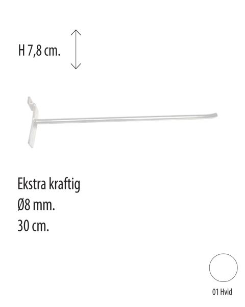 Vörukrókar f/ raufapanil - 30 cm. Sérstaklega styrktir - Hvítur