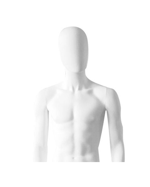 Herragína með beinum örmum, höfuð án andlitsdrátta, hæð 186 cm.