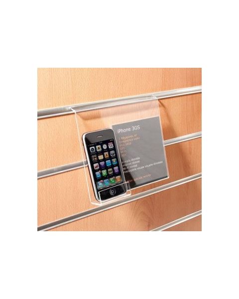 Farsímahaldari með upplýsingaspjaldi. 17,5 x H15 sm. Akrýll f/ raufapanil