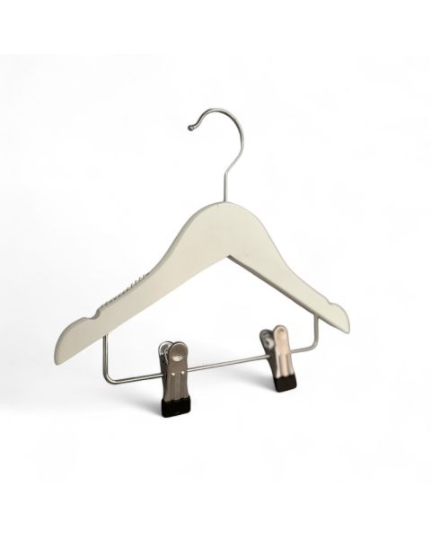 Tréherðatré, flatt, barna, með gúmmíi og haki, með klemmum, matt hvítt, 27 cm