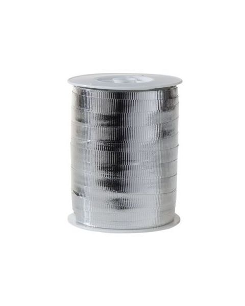 Gjafaborðar - málmáferð, rifflað, silfur, 10 mm, rúlla með 250 m