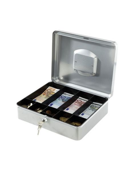 Peningakassi með lykli. 30 x 24 x H9. Grár