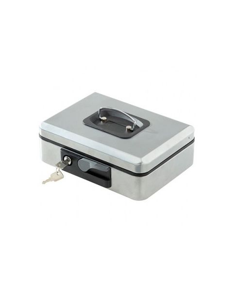 Peningakassi með lykli. 25 x 18 x H9. Grár. 3 hólf