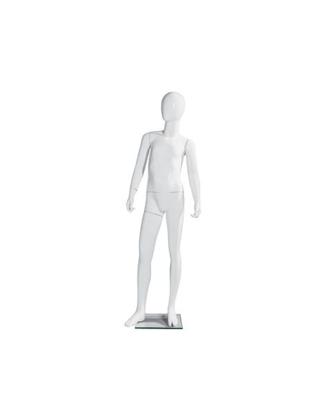 Barnagína, 10 ára, með höfuð, hvítt há glans m/ fótplötu úr gleri, H147 cm