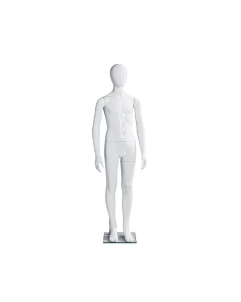 Barnagína, 12 ára, með höfuð, hvítt há glans m/ fótplötu úr gleri, H154 cm