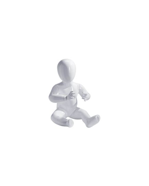 Barnagína, með höfuð, hvítt há glans, sitjandi, H44 cm