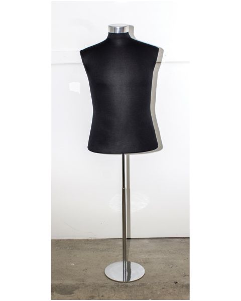 Herragína - Frönsk - svart áklæði, XXXL, langur búkur, álplata á toppi, krómaður kringlóttur fótur.