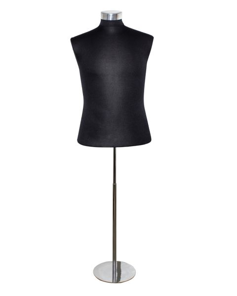 Herragína - Frönsk - svart áklæði, XXXL, langur búkur, álplata á toppi, krómaður kringlóttur fótur.