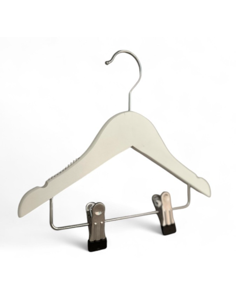 Tréherðatré, flatt, barna, með gúmmíi og haki, með klemmum, matt hvítt, 27 cm