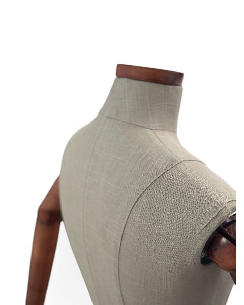 Dömugína, Vintage, grá/hörlitur, með tré handleggi, með höfuð, svartur kringlóttur fótur, meðalstór stöng. Borðgína