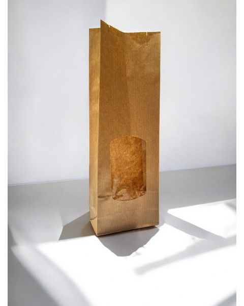 Pappírspoki með glugga fyrir 500 g. Natúr. 100 stk.