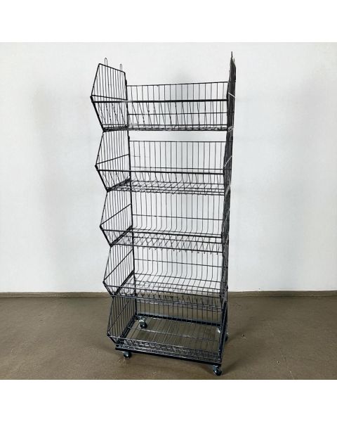 Stöflunarkörfur sett. 5 körfur og botnrammi með hjólum, svart, 59 x 43 x H155