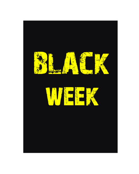 Plakat. WEEK, svart og gult, 50 x 12 cm
