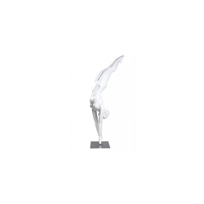 Sport damemannequin, svømmer - hvid
Hvid glasfiber og mat krom fodplade.

Højde: 194 cm

Skulder: 37 cm

Bryst: 81 cm

Talje: 63 cm

Hofte: 90 cm

med hoved og skulptureret hår