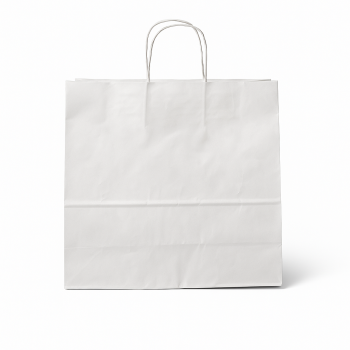 Papirpose - Stor H 36 cm. - 50 stk. Hvid med snoet håndtag