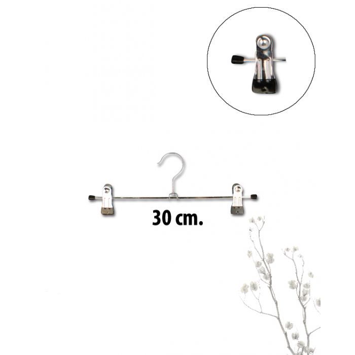 Klemmuherðatré málmur (B 30 cm) Svart gúmmí. Buxnaherðatré. Lágmarkskaup 300 stk.