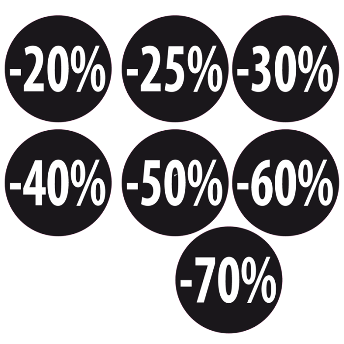 Svartir límmiðar með prósentutölum - 1.000 stk