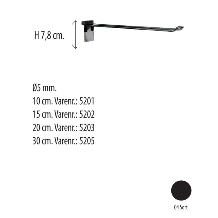 Vörukrókur, Euro-krókur tvöfaldur f/ raufapanil Ø 5 mm - svartur. Veldu lengd