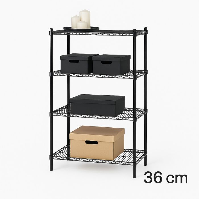 Rörahillur m/ 4 hillum - TUBO - Svartar (B 91 x D 36 x H 160 cm.)