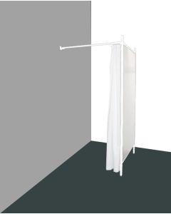 Mátunarklefi í horn - Ein föst hlið - Sett með hvítum ramma og fortjaldi.