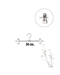 Klemmuherðatré úr málmi (B 30 cm) Hvítt gúmmí. Buxnaherðatré. Lágmarkskaup 300 stk.