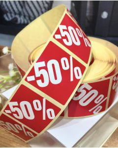 Rauðir merkimiðar með prósentumerkingunni -50% - 500 stk. 