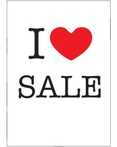 Plakat. I love SALE, hvid med rødt tryk, 50 x 70 cm