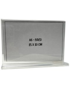 Skilteholder, A6 bred, lige, akryl, 15 x 10 cm