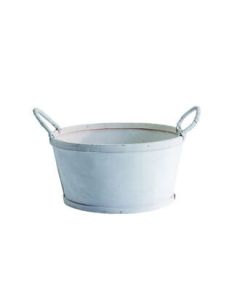 Trækurv, rund med 2 dekorative håndtag, hvid, Ø23 cm, H12 cm