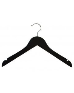 Viðarherðatré junior/barna, gegnheilt, flatt, með gúmmíi og haki, matt svart, 32 cm 