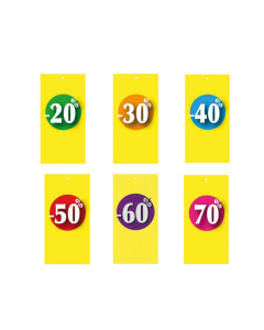 Pappírsmiðar með prósentumerki f/ hefti. Gul. 6 x H 12 sm. 100 stk.