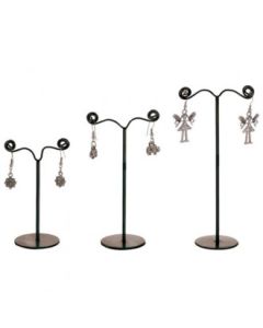 Eyrnalokkastandur. Sett með þremur. Svartir. - H 7 cm, 9 cm og 11 cm