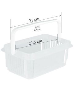 Innkaupakarfa. 7 L m/1 handfangi. Glært plast. L 30,5 x P 20 x H 12 cm