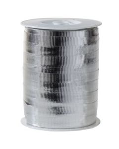 Gjafaborðar, metal riflet sølv, 10 mm, rulle med 250 m