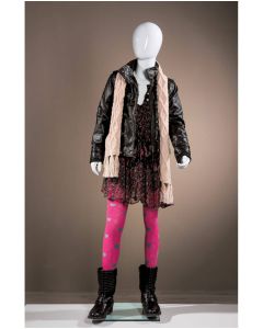 Børnemannequin, 10 år, med hoved, hvid high gloss, m/glas fodplade, H147 cm