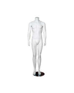 3000 herremannequin. Hvid uden hoved. Rund metalfod. H 170 cm. Model B - står ret