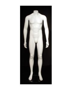 Headless herremannequin. Hvid. H 172 cm.  Kan have sko på begge fødder